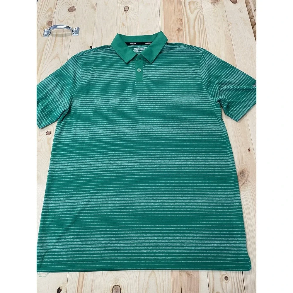 Nike Golf Polo Shirt Mens Sz L Green Short Sleeve Dri-Fit Casual Stretch SI18